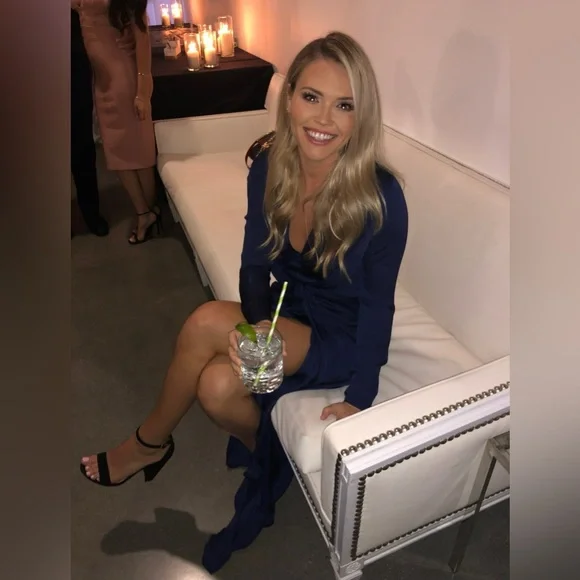 Topshop Navy Long Sleeve Twisted Front Maxi Dress Elegant & Formal Gown Size 6 - Picture 3 of 14